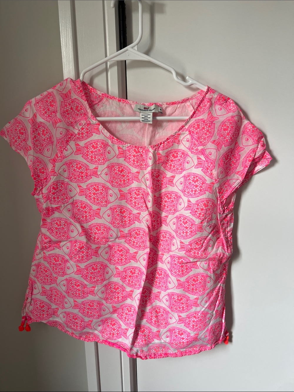 Vineyard Vines Pink Fish-Print Short Sleeve Top